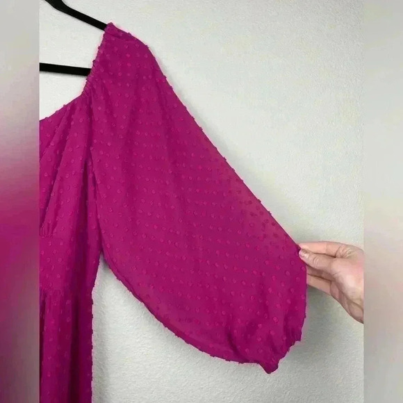 J.CREW Women's 12 Tiered Long-Sleeve Midi Dress Swiss Dot Berry Pink - Picture 7 of 12